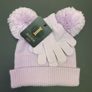 IGLOOS LAVENDER WINTER HAT BEANIE W POM POMS
